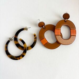 2 Pairs Lot | Lucky Tortoise Hoops and Multicolor Drop Zenzii Statement Earrings
